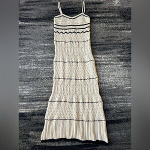 Cream/Black Striped Knit Midi Sweat Dress